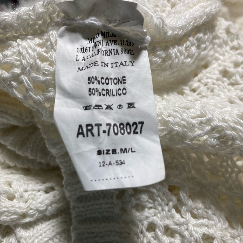 Milio Milano White Crochet Short Sleeves Button-Down Sweater Sz-M/L - Picture 5 of 5